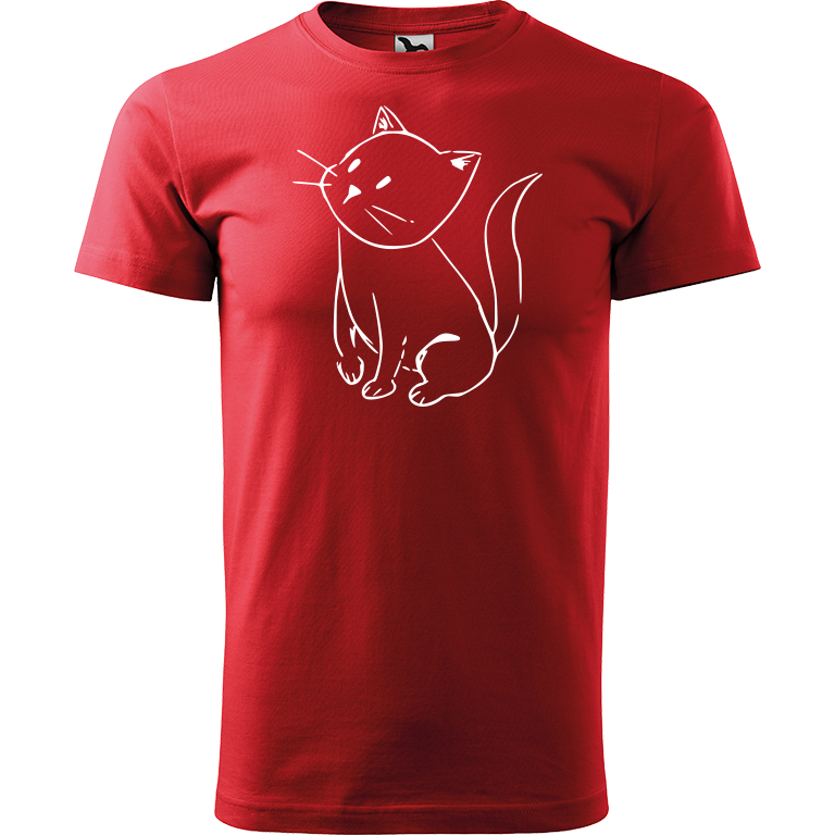 Ručně malované pánské bavlněné tričko - Kotě Barva trička: ČERVENÁ, Velikost trička: L, Barva motivu: BÍLÁ