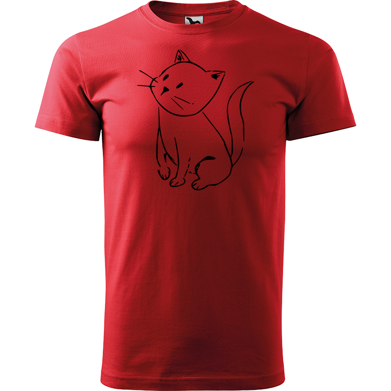 Ručně malované pánské bavlněné tričko - Kotě Barva trička: ČERVENÁ, Velikost trička: XXL, Barva motivu: ČERNÁ