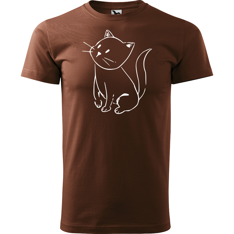 Ručně malované pánské bavlněné tričko - Kotě Barva trička: ČOKOLÁDOVÁ, Velikost trička: XL, Barva motivu: BÍLÁ