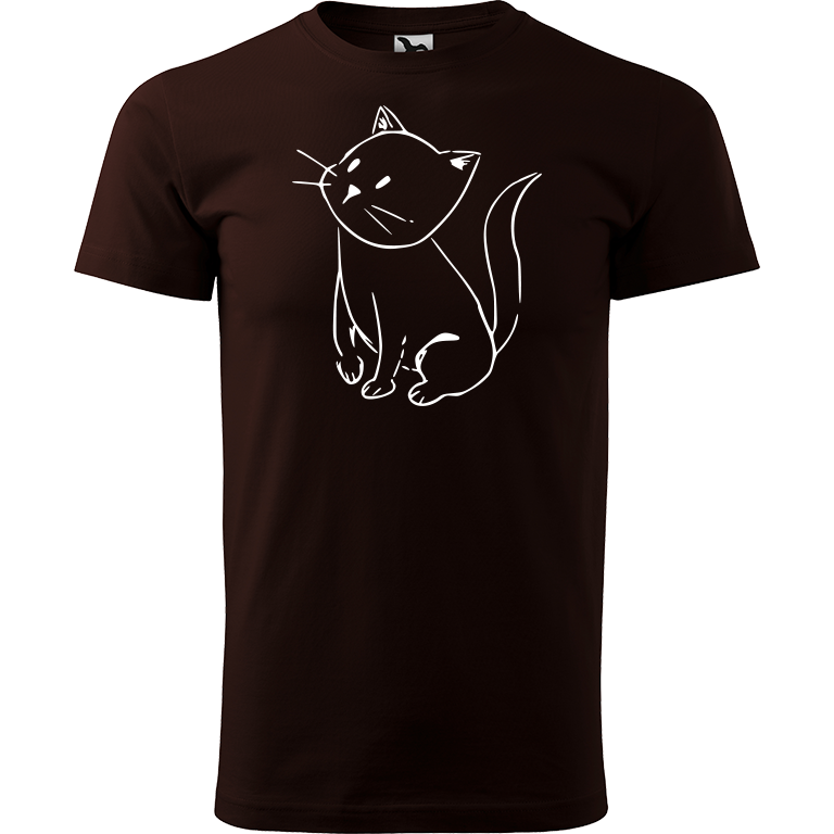 Ručně malované pánské bavlněné tričko - Kotě Barva trička: KÁVOVÁ, Velikost trička: L, Barva motivu: BÍLÁ