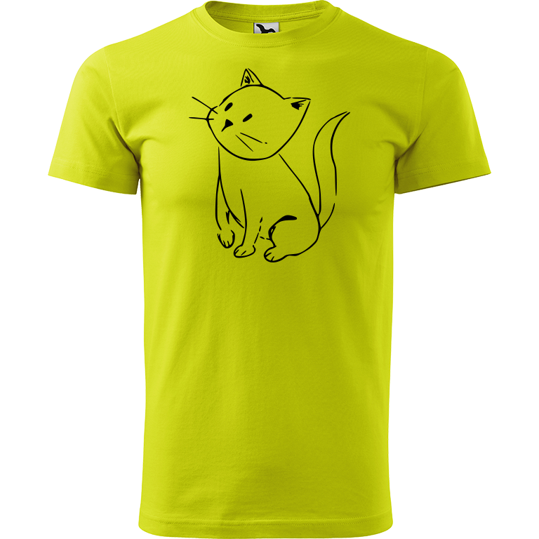Ručně malované pánské bavlněné tričko - Kotě Barva trička: LIMETKOVÁ, Velikost trička: M, Barva motivu: ČERNÁ
