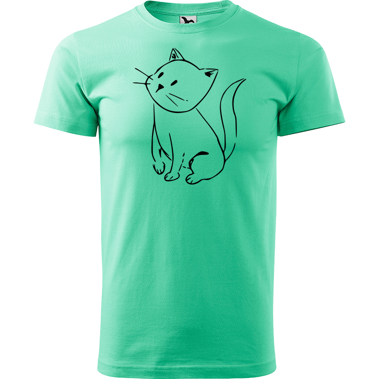 Ručně malované pánské bavlněné tričko - Kotě Barva trička: MÁTOVÁ, Velikost trička: XL, Barva motivu: ČERNÁ