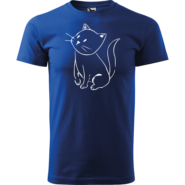 Ručně malované pánské bavlněné tričko - Kotě Barva trička: MODRÁ, Velikost trička: S, Barva motivu: BÍLÁ