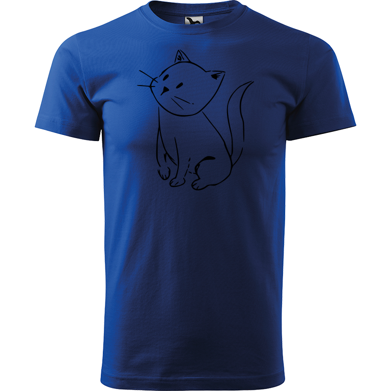 Ručně malované pánské bavlněné tričko - Kotě Barva trička: MODRÁ, Velikost trička: L, Barva motivu: ČERNÁ