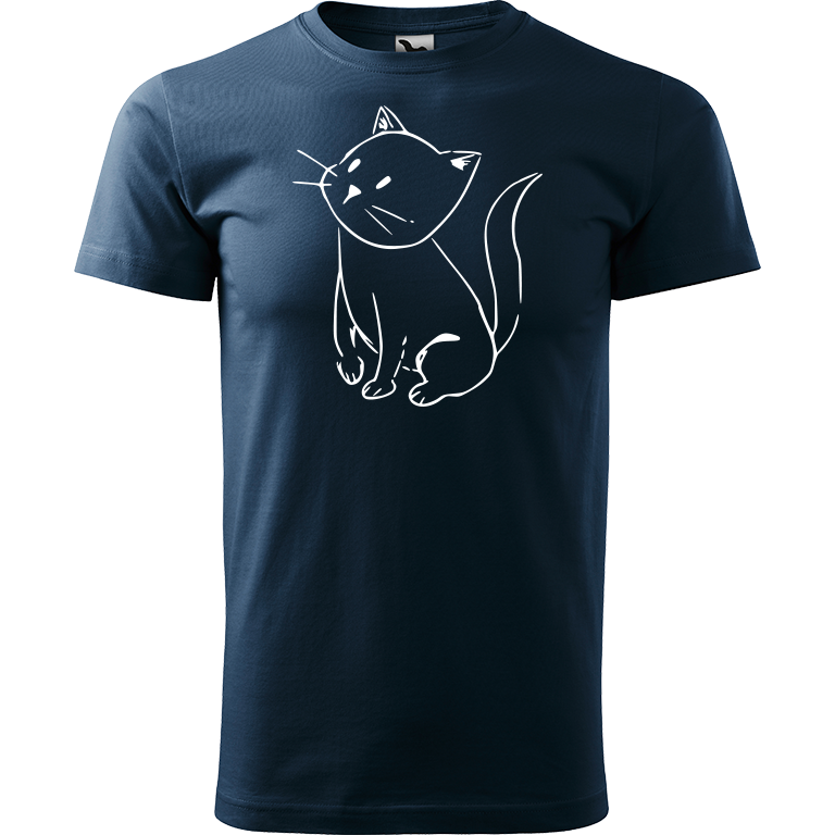 Ručně malované pánské bavlněné tričko - Kotě Barva trička: NÁMOŘNICKÁ MODRÁ, Velikost trička: S, Barva motivu: BÍLÁ