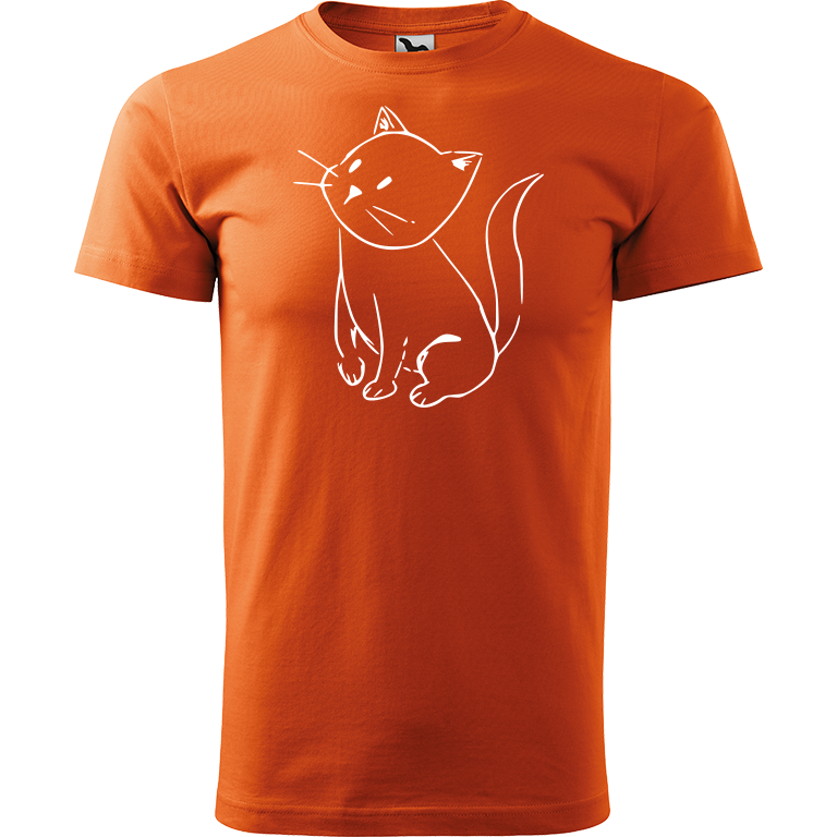 Ručně malované pánské bavlněné tričko - Kotě Barva trička: ORANŽOVÁ, Velikost trička: XL, Barva motivu: BÍLÁ