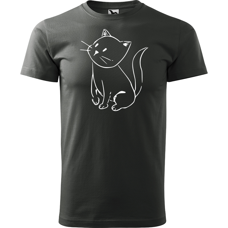 Ručně malované pánské bavlněné tričko - Kotě Barva trička: TMAVÁ BŘIDLICE, Velikost trička: XL, Barva motivu: BÍLÁ