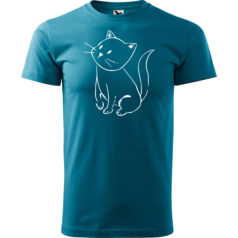 Ručně malované pánské bavlněné tričko - Kotě Barva trička: TMAVĚ TYRKYSOVÁ, Velikost trička: XXL, Barva motivu: BÍLÁ