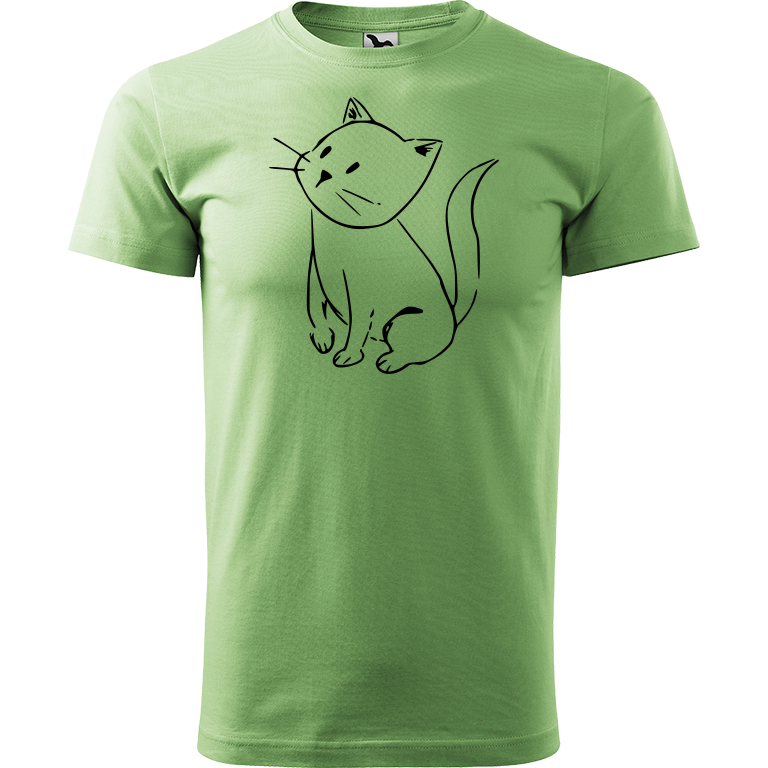 Ručně malované pánské bavlněné tričko - Kotě Barva trička: TRÁVOVĚ ZELENÁ, Velikost trička: XL, Barva motivu: ČERNÁ