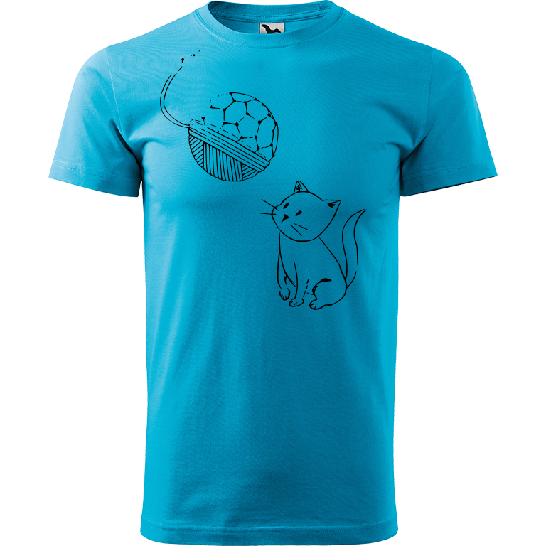 Ručně malované pánské bavlněné tričko - Kotě s Fullerenem Barva trička: TYRKYSOVÁ, Velikost trička: XXL, Barva motivu: ČERNÁ