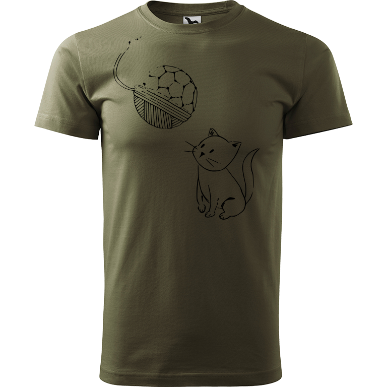 Ručně malované pánské bavlněné tričko - Kotě s Fullerenem Barva trička: ARMY, Velikost trička: XS, Barva motivu: ČERNÁ