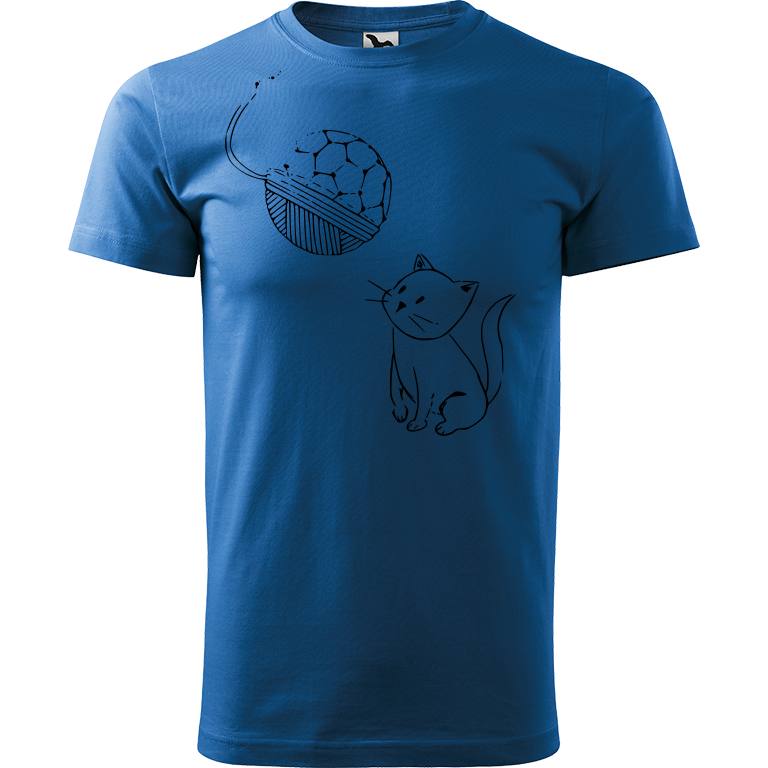 Ručně malované pánské bavlněné tričko - Kotě s Fullerenem Barva trička: AZUROVÁ, Velikost trička: M, Barva motivu: ČERNÁ