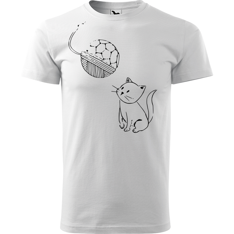 Ručně malované pánské bavlněné tričko - Kotě s Fullerenem Barva trička: BÍLÁ, Velikost trička: M, Barva motivu: ČERNÁ