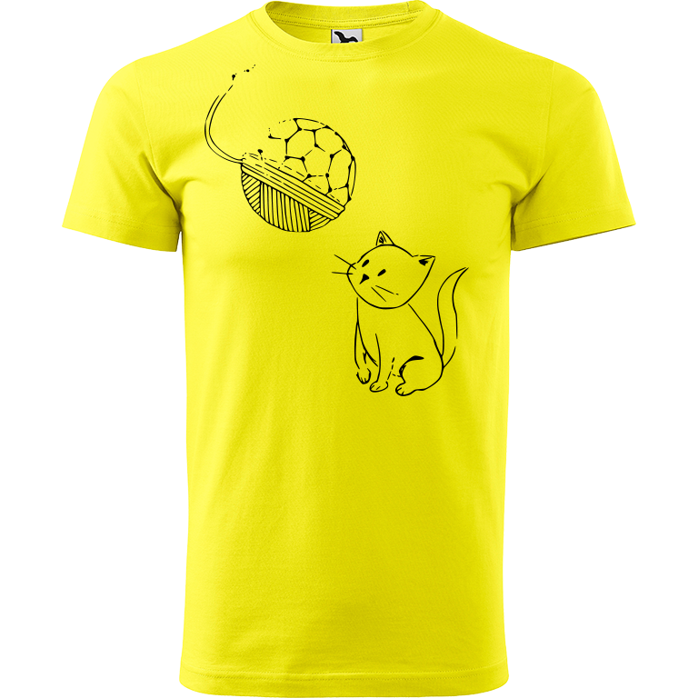 Ručně malované pánské bavlněné tričko - Kotě s Fullerenem Barva trička: CITRONOVÁ, Velikost trička: XL, Barva motivu: ČERNÁ