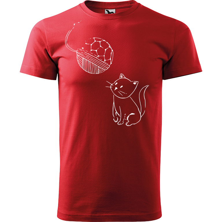 Ručně malované pánské bavlněné tričko - Kotě s Fullerenem Barva trička: ČERVENÁ, Velikost trička: XL, Barva motivu: BÍLÁ
