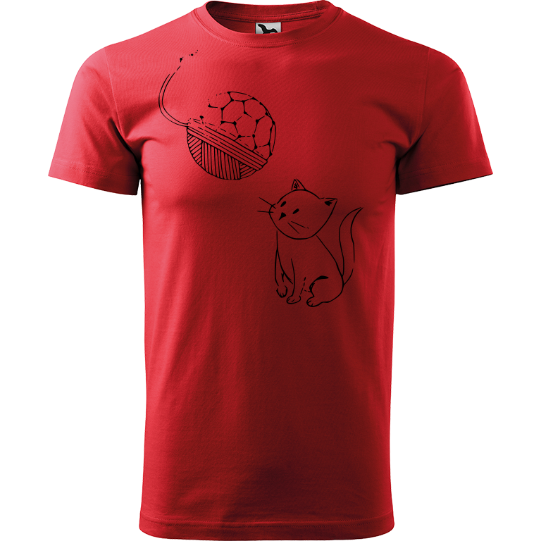 Ručně malované pánské bavlněné tričko - Kotě s Fullerenem Barva trička: ČERVENÁ, Velikost trička: L, Barva motivu: ČERNÁ