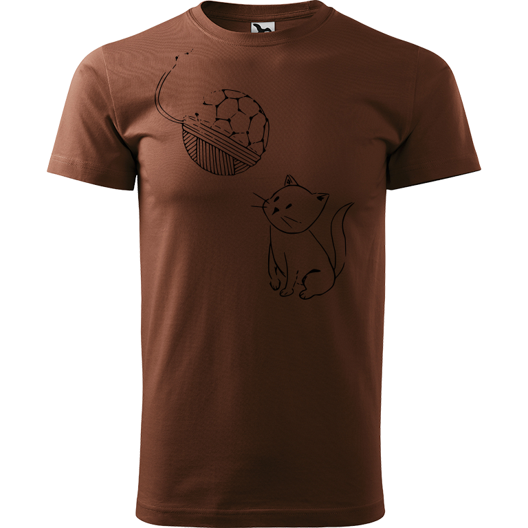 Ručně malované pánské bavlněné tričko - Kotě s Fullerenem Barva trička: ČOKOLÁDOVÁ, Velikost trička: XS, Barva motivu: ČERNÁ