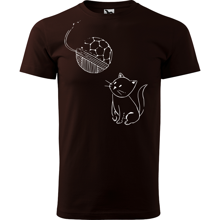 Ručně malované pánské bavlněné tričko - Kotě s Fullerenem Barva trička: KÁVOVÁ, Velikost trička: XL, Barva motivu: BÍLÁ