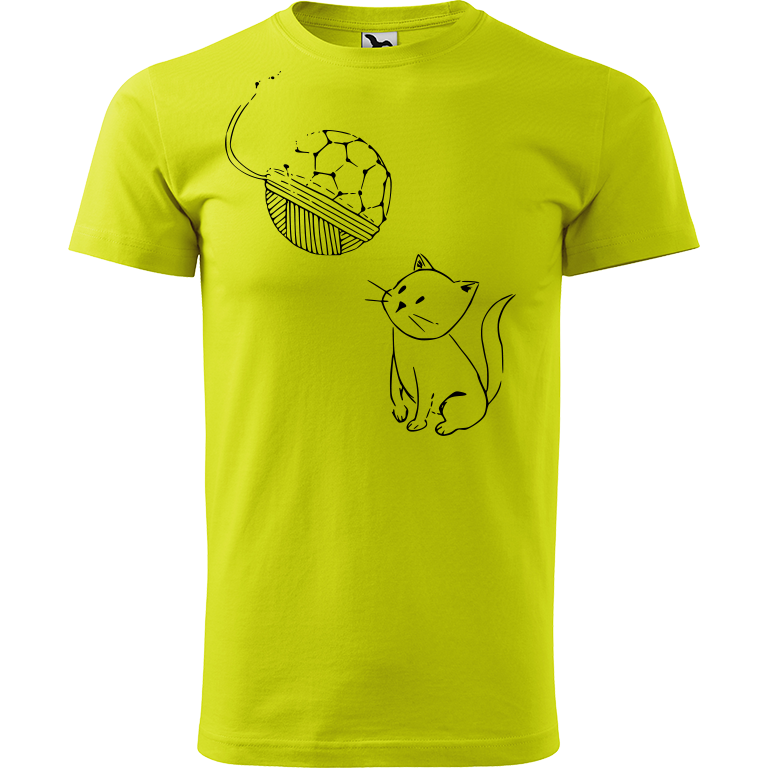 Ručně malované pánské bavlněné tričko - Kotě s Fullerenem Barva trička: LIMETKOVÁ, Velikost trička: M, Barva motivu: ČERNÁ