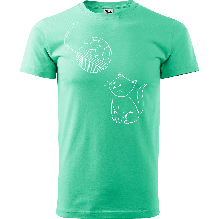 Ručně malované pánské bavlněné tričko - Kotě s Fullerenem Barva trička: MÁTOVÁ, Velikost trička: L, Barva motivu: BÍLÁ