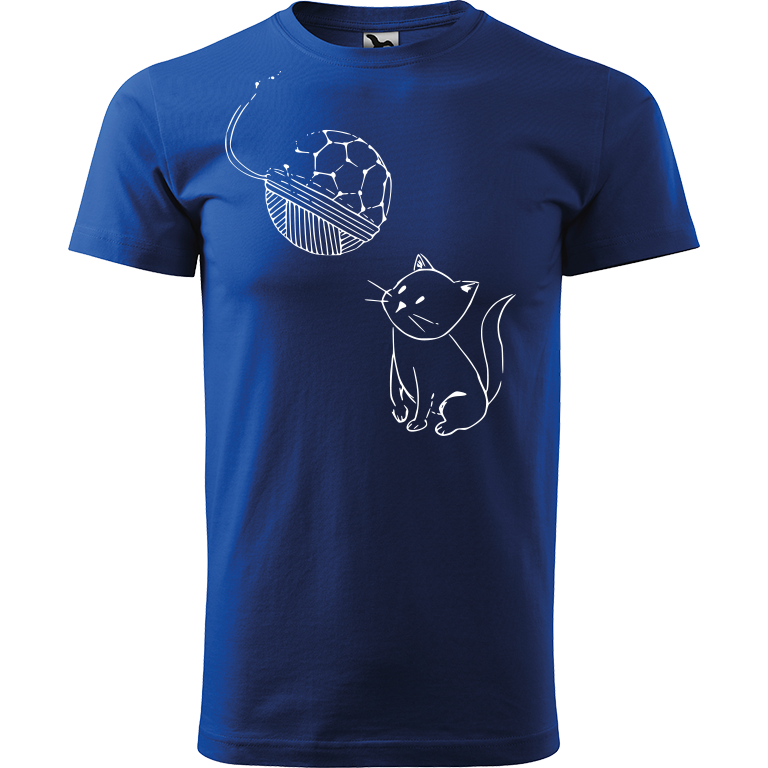 Ručně malované pánské bavlněné tričko - Kotě s Fullerenem Barva trička: MODRÁ, Velikost trička: M, Barva motivu: BÍLÁ