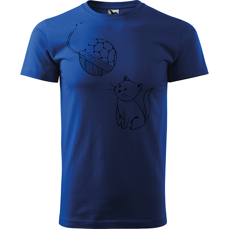 Ručně malované pánské bavlněné tričko - Kotě s Fullerenem Barva trička: MODRÁ, Velikost trička: M, Barva motivu: ČERNÁ