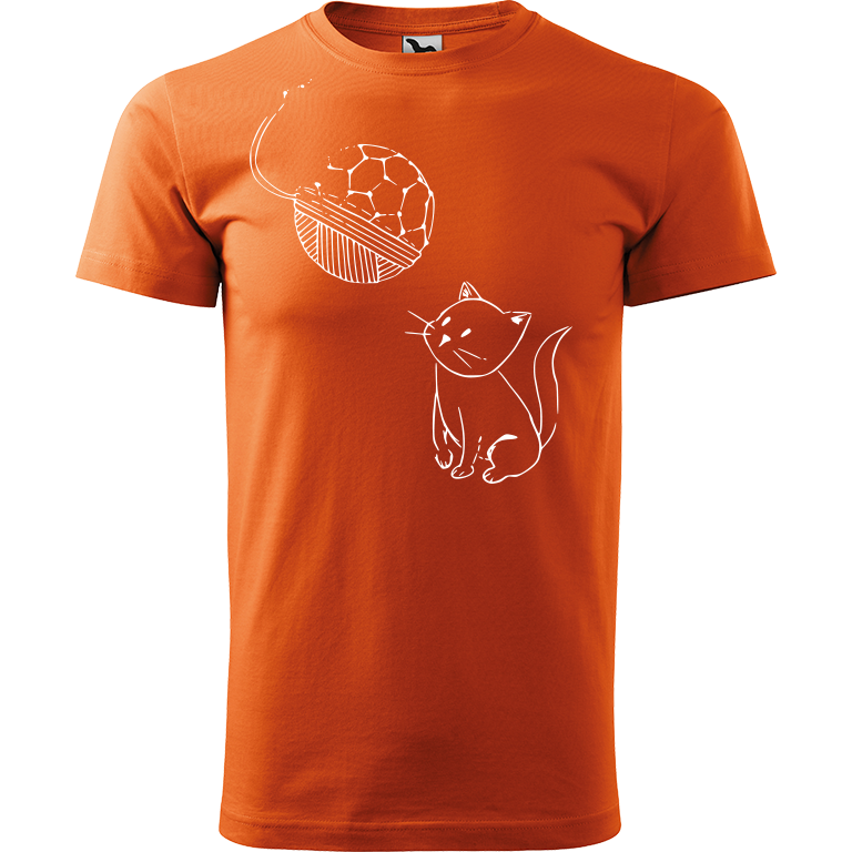 Ručně malované pánské bavlněné tričko - Kotě s Fullerenem Barva trička: ORANŽOVÁ, Velikost trička: XXL, Barva motivu: BÍLÁ