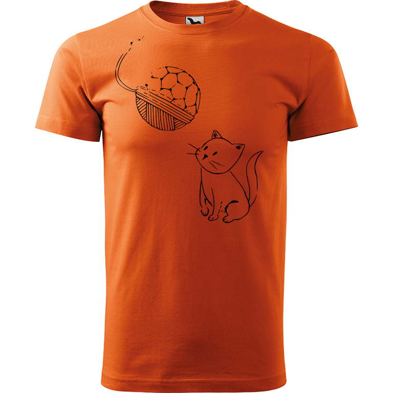 Ručně malované pánské bavlněné tričko - Kotě s Fullerenem Barva trička: ORANŽOVÁ, Velikost trička: S, Barva motivu: ČERNÁ