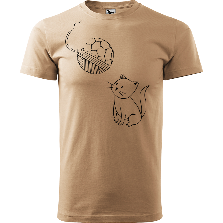 Ručně malované pánské bavlněné tričko - Kotě s Fullerenem Barva trička: PÍSKOVÁ, Velikost trička: M, Barva motivu: ČERNÁ
