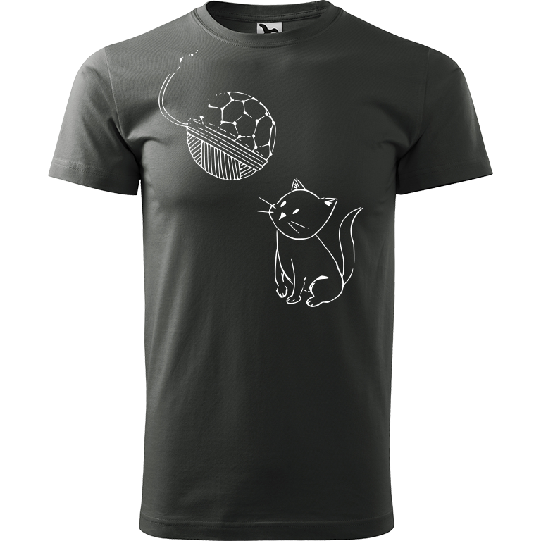 Ručně malované pánské bavlněné tričko - Kotě s Fullerenem Barva trička: TMAVÁ BŘIDLICE, Velikost trička: M, Barva motivu: BÍLÁ