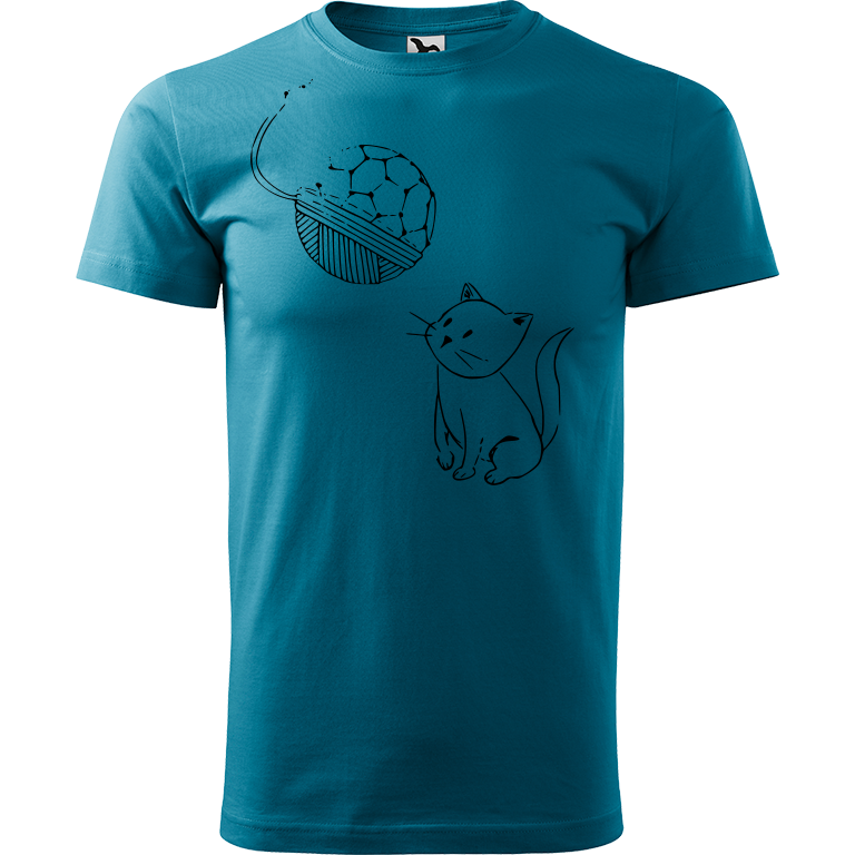 Ručně malované pánské bavlněné tričko - Kotě s Fullerenem Barva trička: TMAVĚ TYRKYSOVÁ, Velikost trička: M, Barva motivu: ČERNÁ