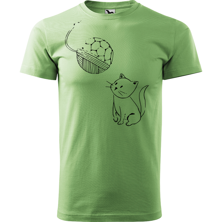 Ručně malované pánské bavlněné tričko - Kotě s Fullerenem Barva trička: TRÁVOVĚ ZELENÁ, Velikost trička: M, Barva motivu: ČERNÁ