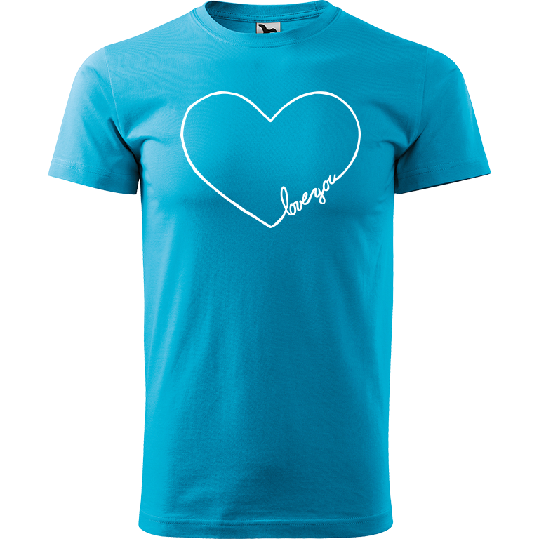 Ručně malované pánské bavlněné tričko - "Love You" srdce Barva trička: TYRKYSOVÁ, Velikost trička: XL, Barva motivu: BÍLÁ