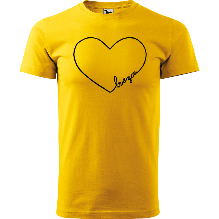 Ručně malované pánské bavlněné tričko - "Love You" srdce Barva trička: ŽLUTÁ, Velikost trička: XL, Barva motivu: ČERNÁ