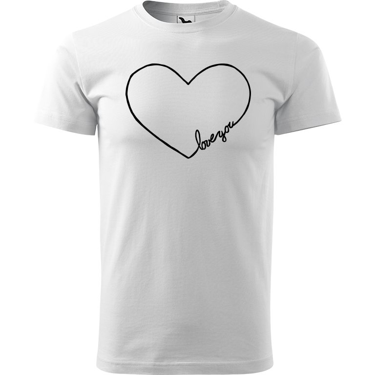 Ručně malované pánské bavlněné tričko - "Love You" srdce Barva trička: BÍLÁ, Velikost trička: XS, Barva motivu: ČERNÁ