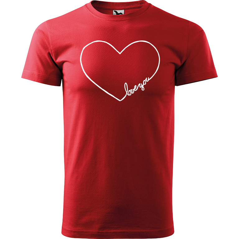 Ručně malované pánské bavlněné tričko - "Love You" srdce Barva trička: ČERVENÁ, Velikost trička: XL, Barva motivu: BÍLÁ
