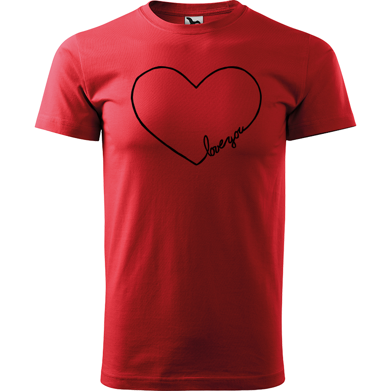 Ručně malované pánské bavlněné tričko - "Love You" srdce Barva trička: ČERVENÁ, Velikost trička: XS, Barva motivu: ČERNÁ