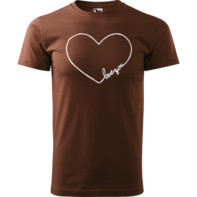 Ručně malované pánské bavlněné tričko - "Love You" srdce Barva trička: ČOKOLÁDOVÁ, Velikost trička: XL, Barva motivu: BÍLÁ