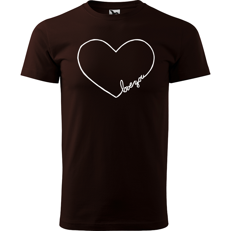 Ručně malované pánské bavlněné tričko - "Love You" srdce Barva trička: KÁVOVÁ, Velikost trička: M, Barva motivu: BÍLÁ