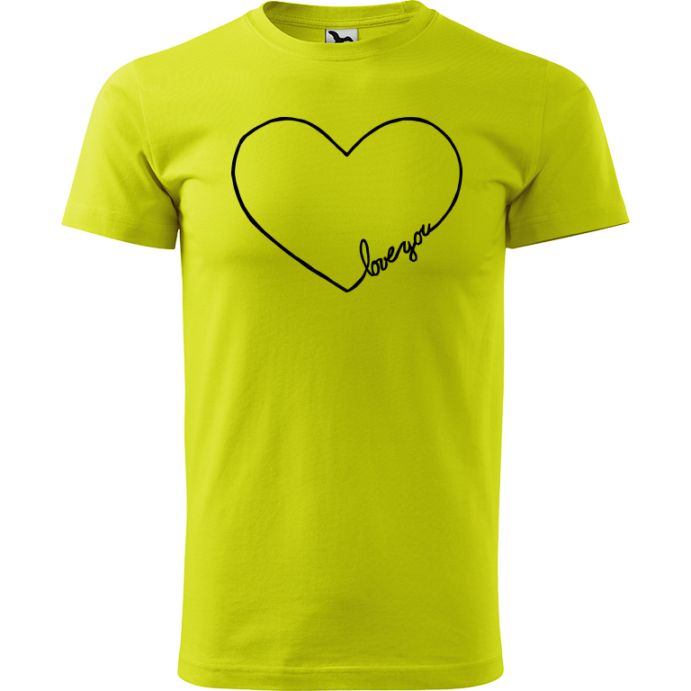 Ručně malované pánské bavlněné tričko - "Love You" srdce Barva trička: LIMETKOVÁ, Velikost trička: XXL, Barva motivu: ČERNÁ