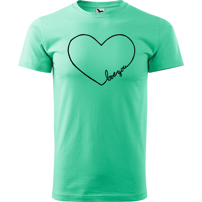 Ručně malované pánské bavlněné tričko - "Love You" srdce Barva trička: MÁTOVÁ, Velikost trička: L, Barva motivu: ČERNÁ