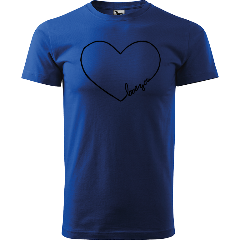 Ručně malované pánské bavlněné tričko - "Love You" srdce Barva trička: MODRÁ, Velikost trička: L, Barva motivu: ČERNÁ