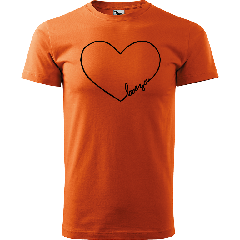 Ručně malované pánské bavlněné tričko - "Love You" srdce Barva trička: ORANŽOVÁ, Velikost trička: XL, Barva motivu: ČERNÁ