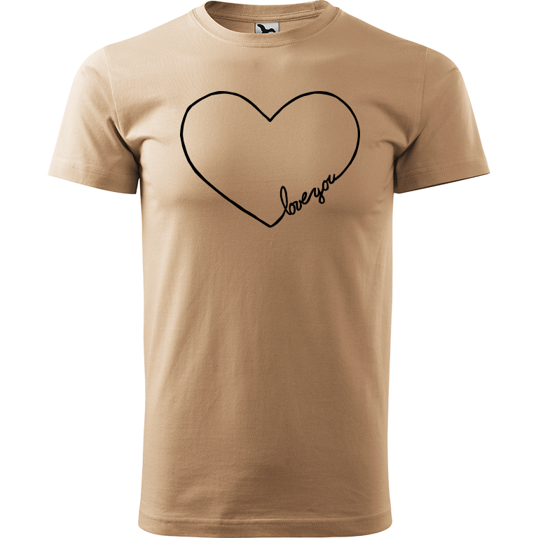 Ručně malované pánské bavlněné tričko - "Love You" srdce Barva trička: PÍSKOVÁ, Velikost trička: XXL, Barva motivu: ČERNÁ
