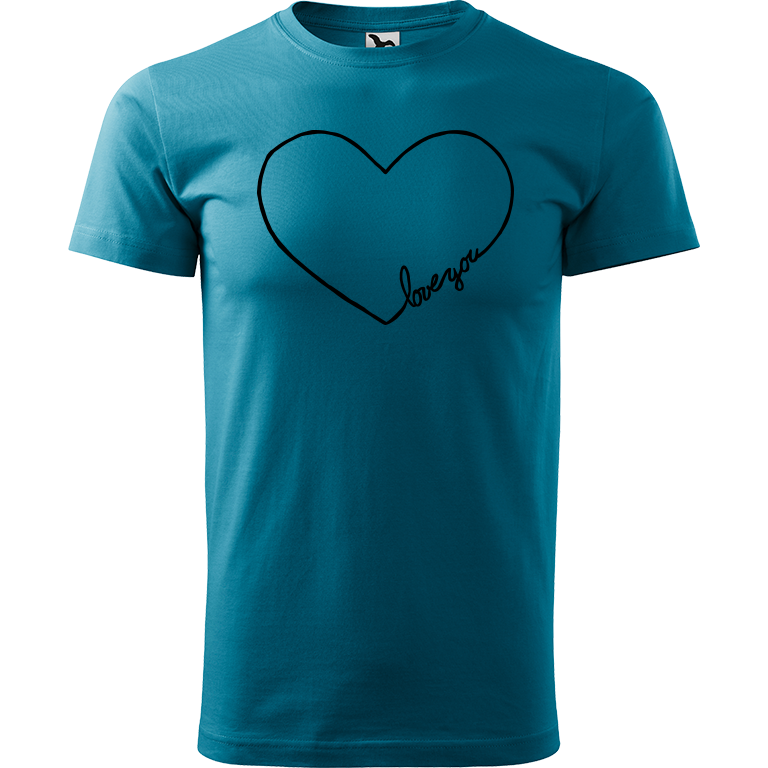 Ručně malované pánské bavlněné tričko - "Love You" srdce Barva trička: TMAVĚ TYRKYSOVÁ, Velikost trička: XS, Barva motivu: ČERNÁ