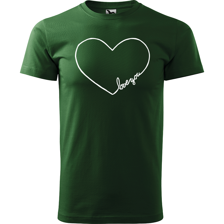 Ručně malované pánské bavlněné tričko - "Love You" srdce Barva trička: TMAVĚ ZELENÁ, Velikost trička: L, Barva motivu: BÍLÁ