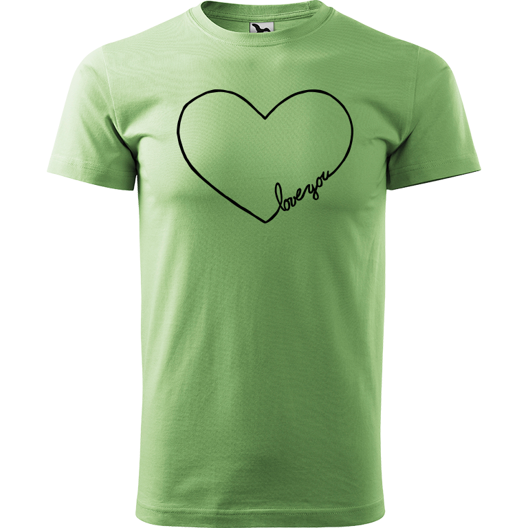 Ručně malované pánské bavlněné tričko - "Love You" srdce Barva trička: TRÁVOVĚ ZELENÁ, Velikost trička: M, Barva motivu: ČERNÁ