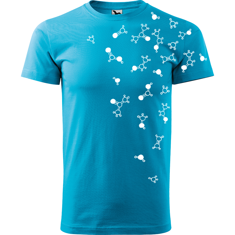 Ručně malované pánské bavlněné tričko - Molekuly Barva trička: TYRKYSOVÁ, Velikost trička: XS, Barva motivu: BÍLÁ