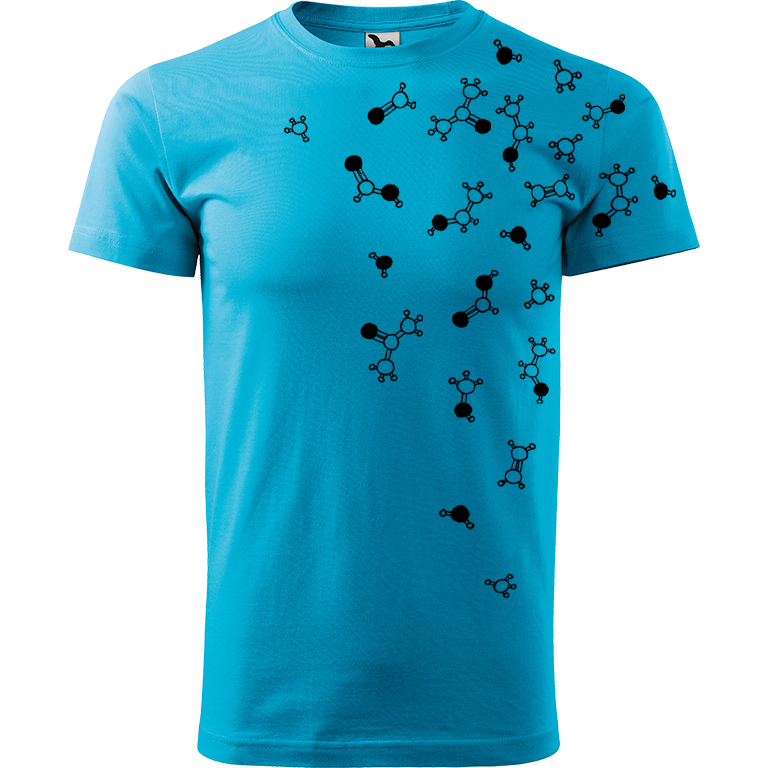 Ručně malované pánské bavlněné tričko - Molekuly Barva trička: TYRKYSOVÁ, Velikost trička: M, Barva motivu: ČERNÁ