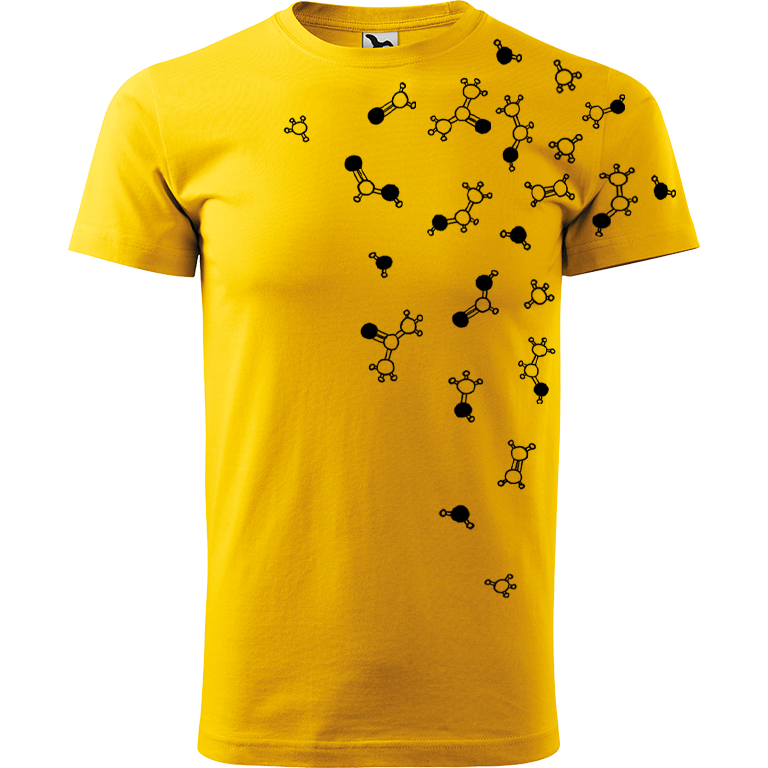 Ručně malované pánské bavlněné tričko - Molekuly Barva trička: ŽLUTÁ, Velikost trička: L, Barva motivu: ČERNÁ